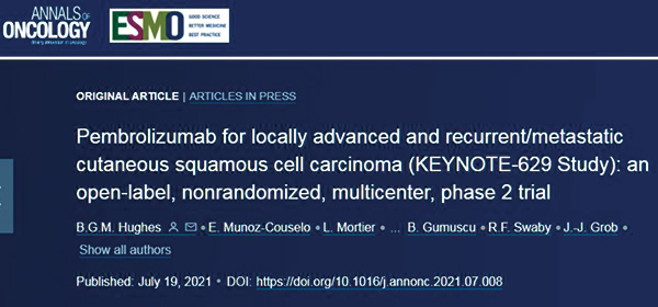 局部晚期和复发/转移皮肤鳞状细胞癌 帕博利珠单抗治疗安全有效