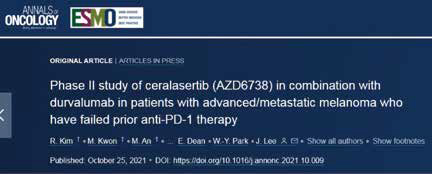 抗PD-1失败的转移性黑色素瘤 Ceralasertib联合度伐利尤单抗有效